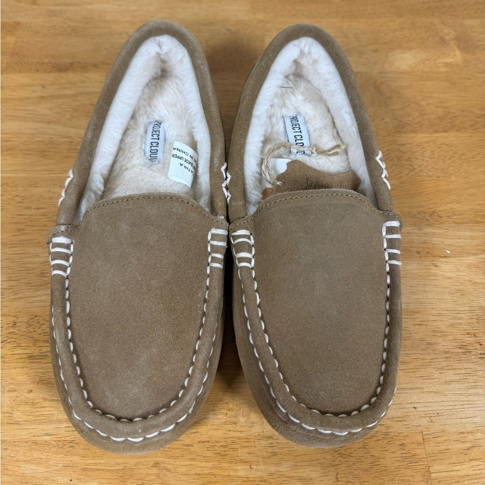 Project Cloud 100% Genuine Leather Slippers for Women Fur Memory Foam Tan 6.5